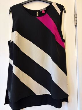 Vince Camuto Sleeveless Colorblock Shell Top - Black, Cream & Magenta Petite L
